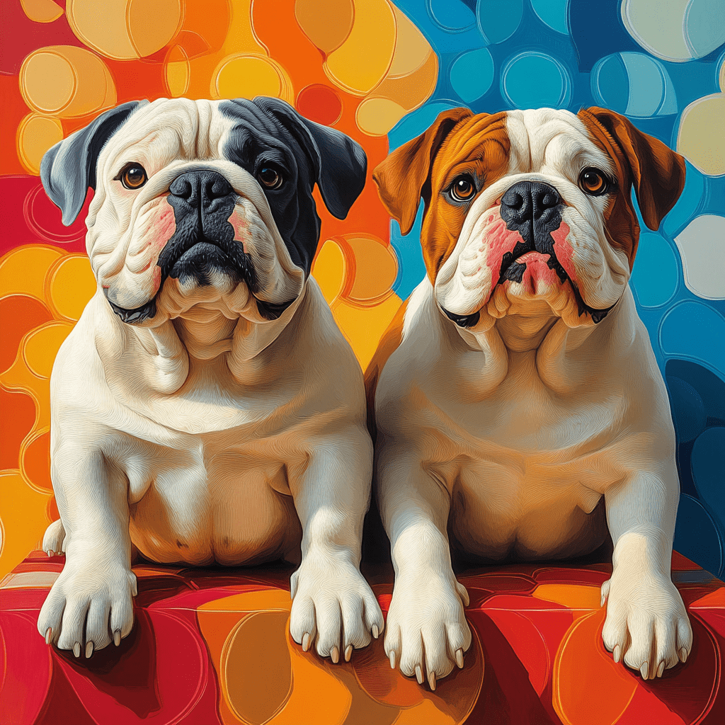 Comparison of English Bulldog and Olde English Bulldog in a vibrant park setting.