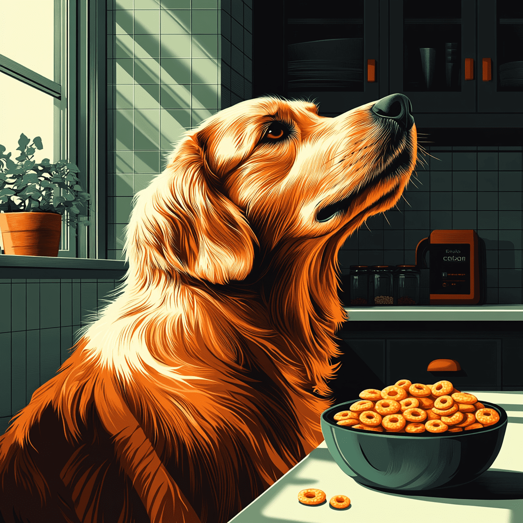 Are Cheerios OK for Dogs? featuring a Golden retriever and Cheerios with dog toys