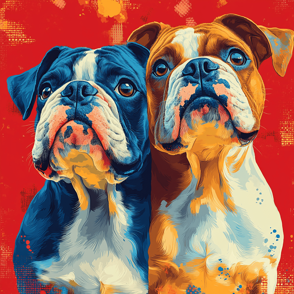 Infographic-style image comparing English Bulldog and Olde English Bulldog.