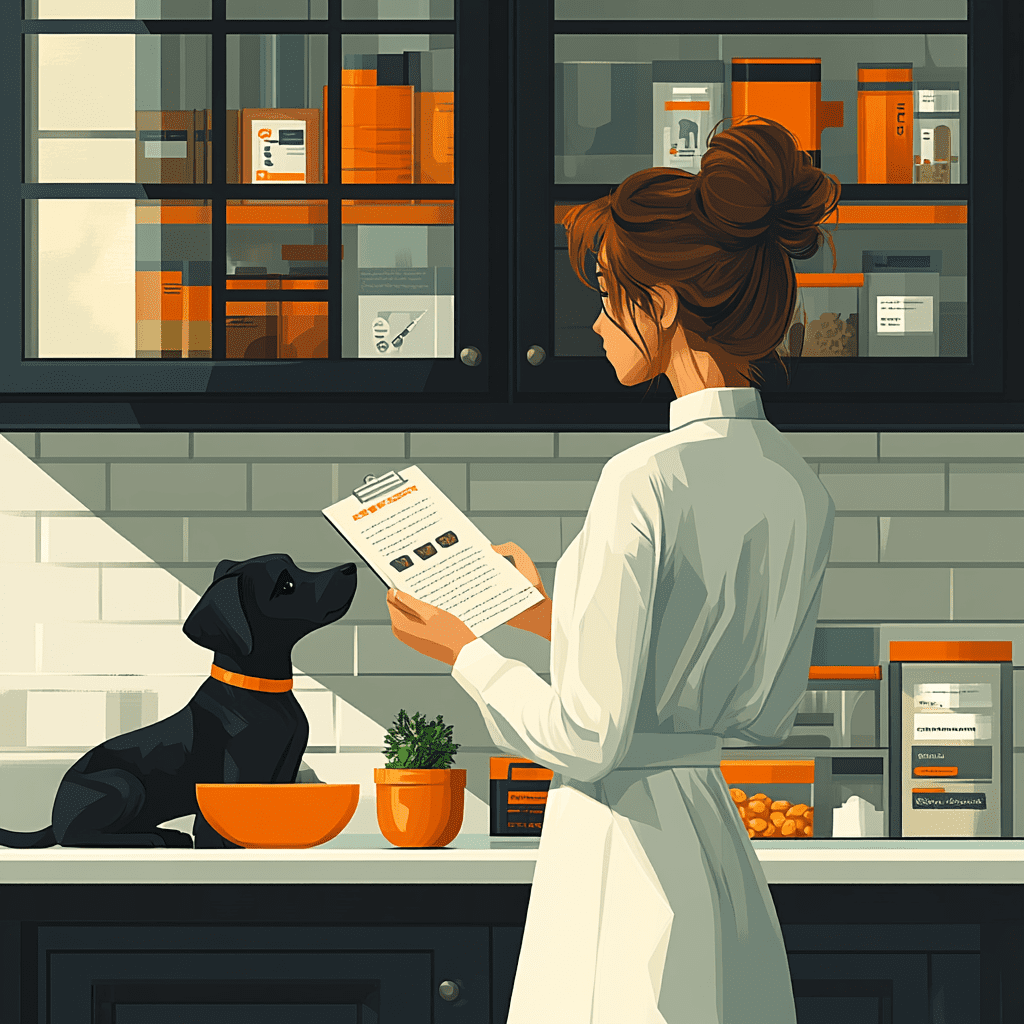 Pet owner and vet with dog and Cheerios in flat design style.