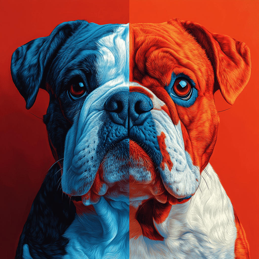 Split image of English Bulldog and Olde English Bulldog showcasing their distinct features